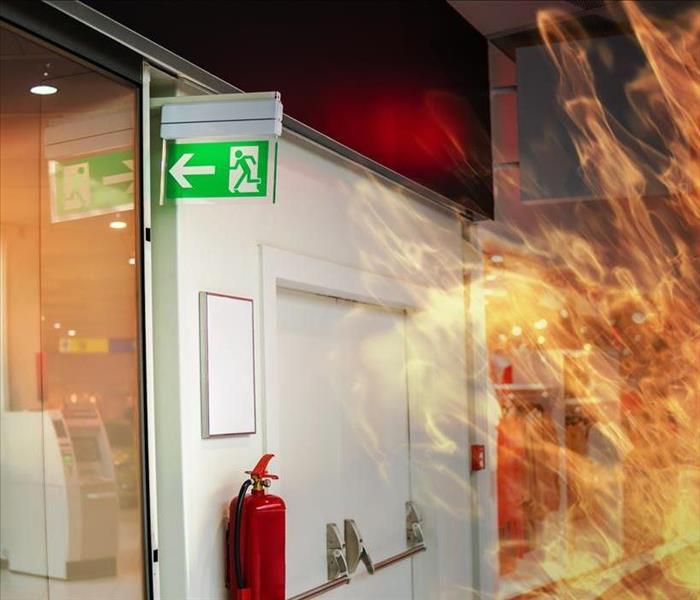 fire in store with exit sign